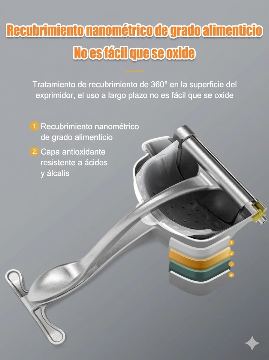 Exprimidor de Mano con Sistema de Palanca, máximo Jugo con el Mínimo Esfuerzo.