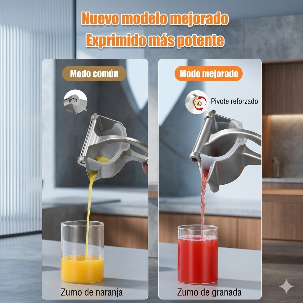 Exprimidor de Mano con Sistema de Palanca, máximo Jugo con el Mínimo Esfuerzo.